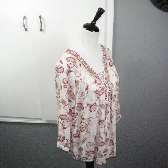 CJ Banks Red/Mustard Yellow Boho Tie Front 3/4 Sleeve Blouse Size X - Picture 5 of 5